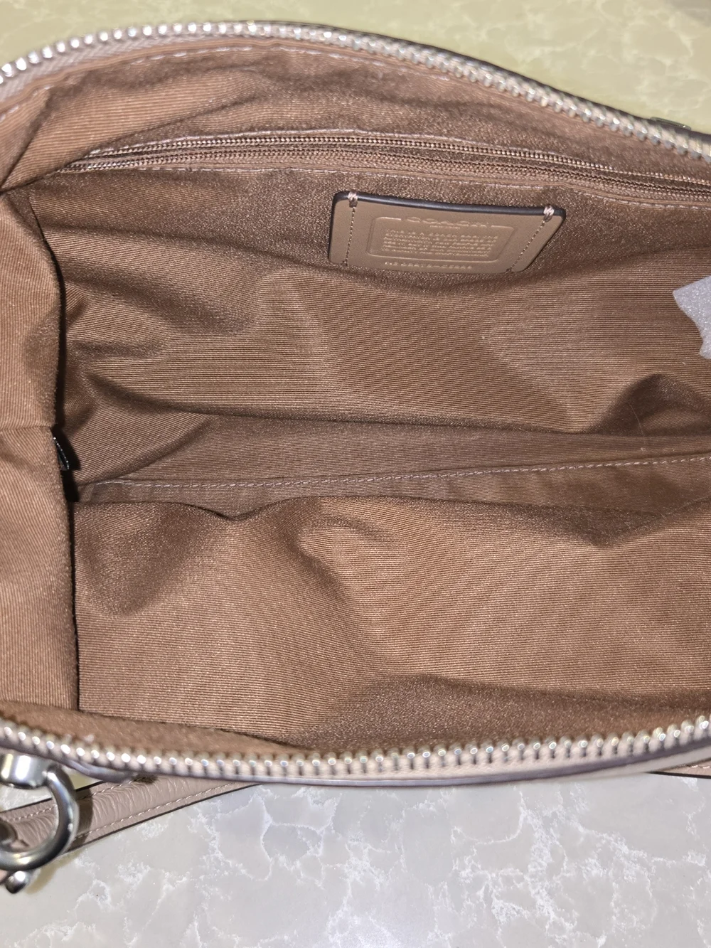 Coach Casey Pebble Leather Satchel in Beige